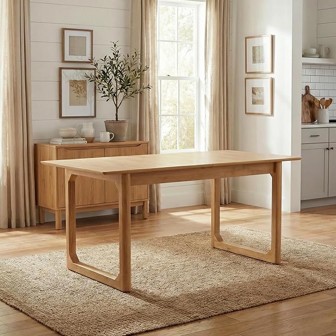 HNY Extendable Wood Dining Table for 4-8, 71" Inch Modern Rectangular Kitchen Tables with Wooden Base Farmhouse Dinner Table for Dining Room, Living Room, Home, Natural Oak