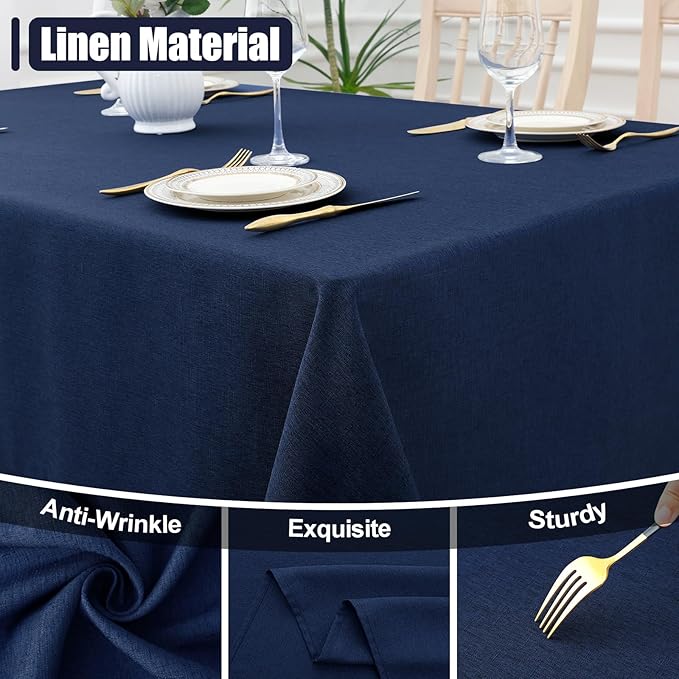 Smiry Rectangle Table Cloth Linen Textured, Waterproof Spillproof Anti-Wrinkle Burlap Tablecloth, Washable Decorative Fabric Table Cover for Dining, Party, Banquet, 60 x 84 Inch, Navy