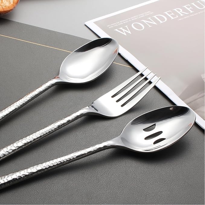 45-Piece Forged Hammered Stainless Steel Flatware Cutlery Set for 8, SXY INOX Includes 8 sets and 1 Butter Knife,1 Serving Tablespoon,1 Cold Meat Fork,1 Pierced Tablespoon,1 Suger Spoon