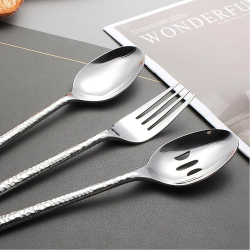 45-Piece Forged Hammered Stainless Steel Flatware Cutlery Set for 8, SXY INOX Includes 8 sets and 1 Butter Knife,1 Serving Tablespoon,1 Cold Meat Fork,1 Pierced Tablespoon,1 Suger Spoon