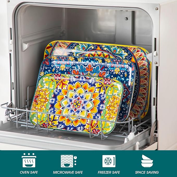 vancasso Serving Platters Set of 3, 16"/14"/12" Inch Rectangular Trays - Extra Large, Ceramic Bohemian Serving Dish for Entertaining Food, Microwave & Dishwasher Safe, Vintage