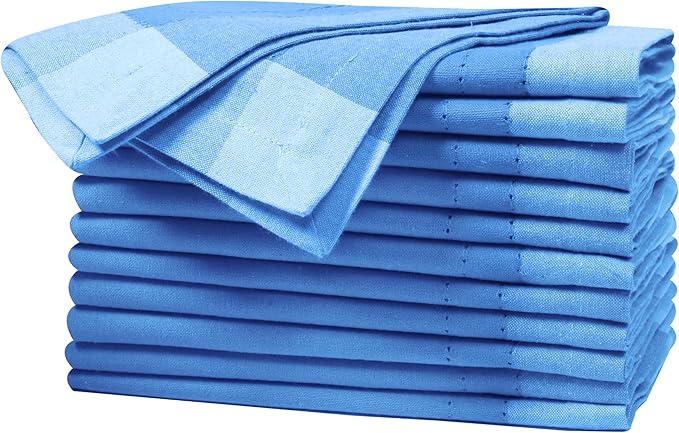 Bedding Craft Cotton Cloth Dinner Napkins Set of 12 – 20x20 Teal Blue Multi Double Hemstitched – Machine Washable Wedding & Party Fabric Table Napkins