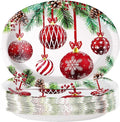 Grencian 50Pcs Christmas Paper Plates - Oval Dinner Plates, 10" x 12", Heavy Duty 400GSM, Red Christmas Balls for Merry Xmas Party Supplies