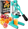 Zulay Kitchen Cast Iron Juicer - Easy-to-Clean Heavy-Duty Manual Juicer, Professional Citrus Juicer - Stainless Steel Lemon Squeezer - Manual Citrus Press & Orange Squeezer - Orange Juicer – Teal