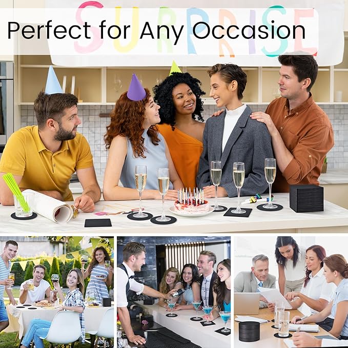 600 Pieces Disposable Paper Coasters, GOH DODD Thickened (1.5MM) 4 Inch Bar Coasters Bulk Absorbent Cardboard Blanks for Drinks DIY Arts Crafts Wedding Party Gifts Education, Black, Round