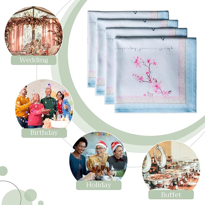 Maison d' Hermine Cloth Napkins Set of 4 100% Cotton Everyday Reusable Square Napkins Cloth Washable Dinner Wedding Restaurant Valentines Day Decorations Spring/Summer (Blossoms in Spring, 20" x 20")