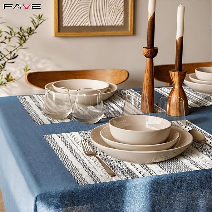 FAVE Boho Vinyl Placemats Set of 4, Durable Woven Place Mats Washable Heat Resistant PVC Table Mats for Parties,Weddings, Dining,Banquet(Gray, 4PCS)