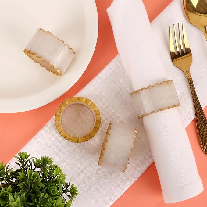 ALPHA Living HOME Epoxy Resin Napkin Rings - 12 Pieces Farmhouse Napkin Rings Holder for Wedding, Banquet, Adornment for Table Settings, Boho Style for Dining Table, Wedding (Black & Cream)
