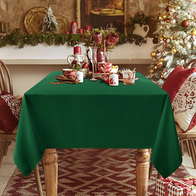 sancua Rectangle Tablecloth - 54 x 78 Inch - Stain and Wrinkle Resistant Washable Polyester Table Cloth, Decorative Fabric Table Cover for Dining Tables, Buffet Parties and Christmas, Hunter Green