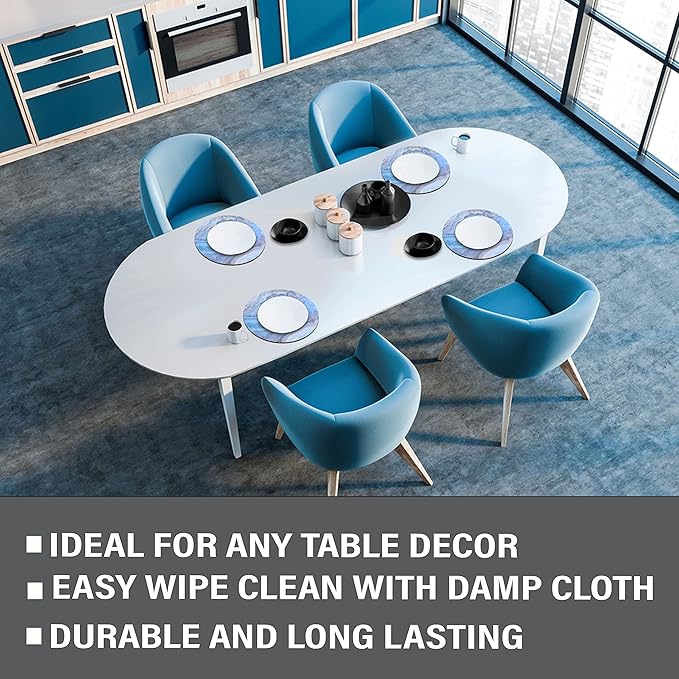 Dainty Home Navy Marble Round Cork Placemats - Heat Resistant Placemats, Non-Slip, Easy Clean Placemats for Elegant Dining - 15"x15" Set of 2 - Perfect for Stylish, Modern Homes