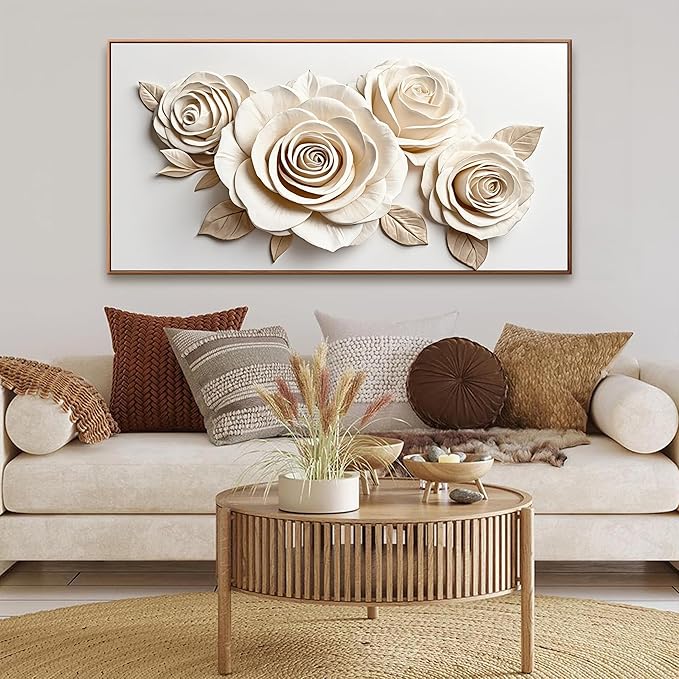 Wall Art Living Room Prints White Flower Wall Art Decor Modern Canvas Art Wall Decor Home Wall Decor Suitable Pictures For Bedroom Apartment Office Can Be Hung 24" X 48" With Framed