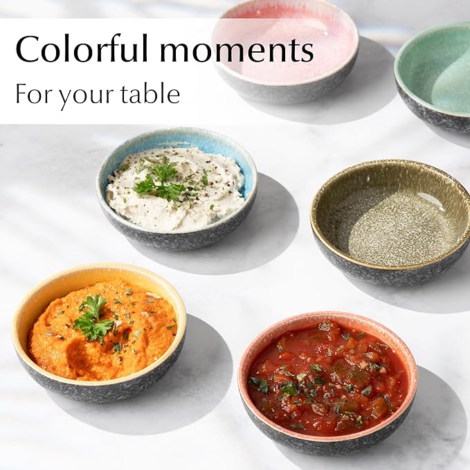 MIAMIO - Mini Dipping Bowls Set of 6 (3 oz) / Side Dish Bowl, Soy Sauce Dish, Dip Bowls, Small Snack Bowls - Las Palmitas Collection
