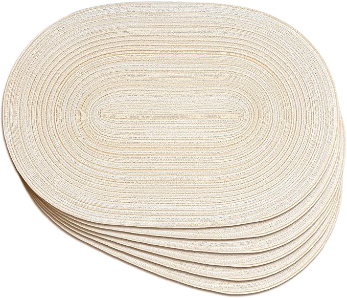 Noctiflorous Oval Braided Placemats Set of 8 Woven 12x18 Inch Non Slip Washable Heat Resistant Place Mats Round Tablemats for Dining Kitchen Party Daily Table Decor Dinner Mats (Beige, 8)