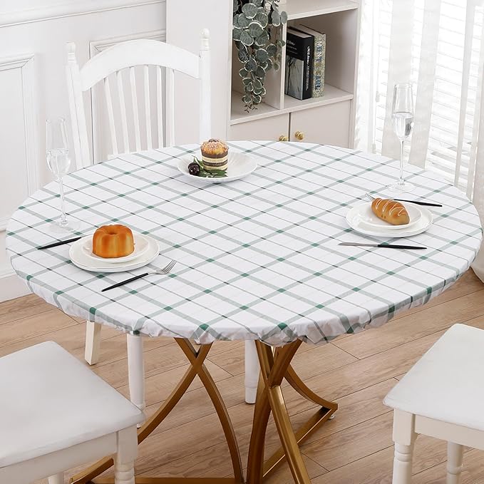 Walrus Round Vinyl Fitted Tablecloth with Flannel Backing Elastic Edge Design Table Cover Waterproof Oil-Proof PVC Table Cloth Stain-Resistant Best for 32"-36" Round