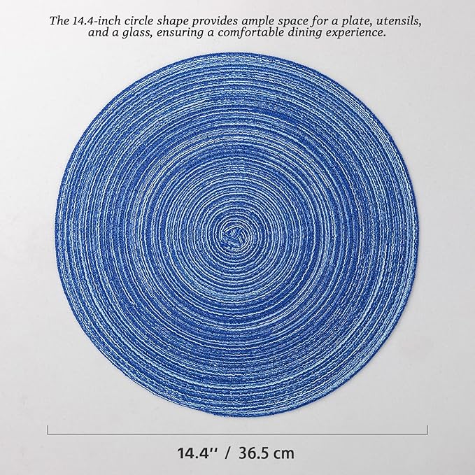 Round Placemats Set of 4 Woven Placemats Washable Braided Table Mats for Dining Table Heat Resistant Non-Slip Circle Place Mats(Royal Blue)