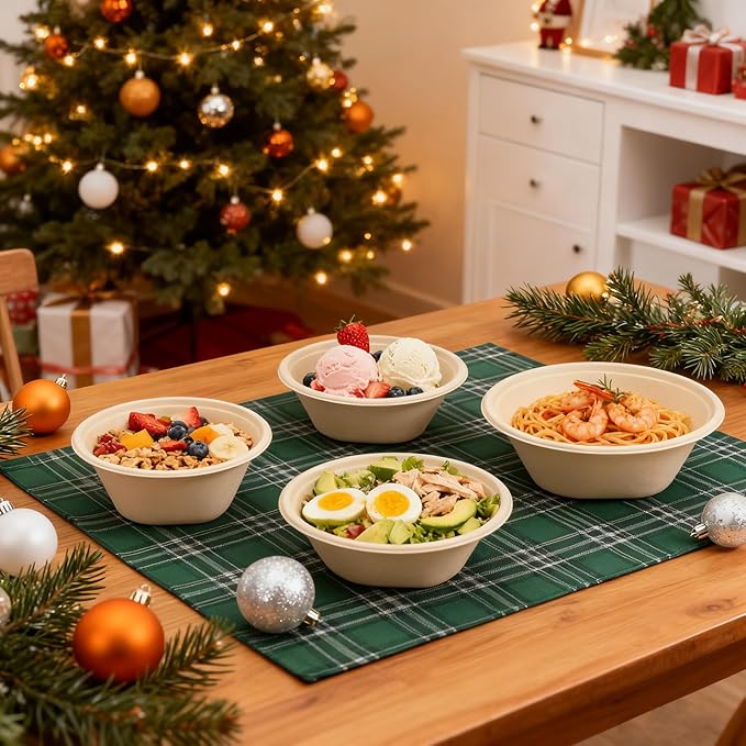 16 Oz [100 Pack] Small Disposable Paper Bowls - Heavy Duty and 100% Compostable - Natural Bagasse Biodegradable Bowls for Chili,Ice Cream,Dessert