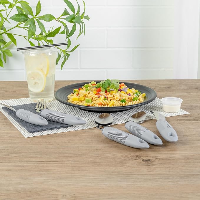 Restaurantware Adaptive Utensils - 1 count Stainless Steel, 9.84 x 5.12 x 1.57 Inches, Ergonomic Eating Aids, Non-Slip Utensil Set for Arthritis, Secure Grip Design, Gray