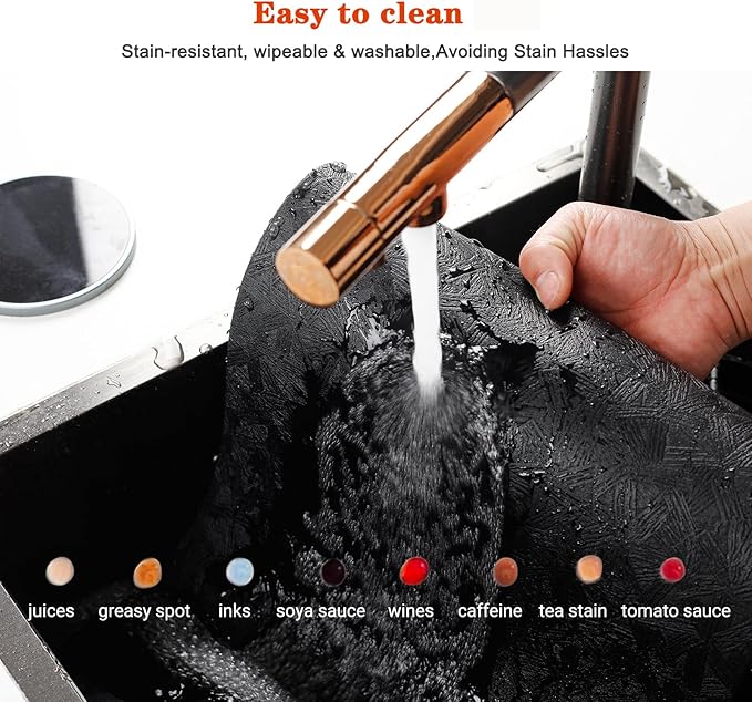 Vinyl Placemats Set of 6 Heat Resistant Easy Clean Non-Slip Place Mats for Dining Table Faux Leather Waterproof Stain Resistant Wipeable Washable PVC Table Mats(6, Black)