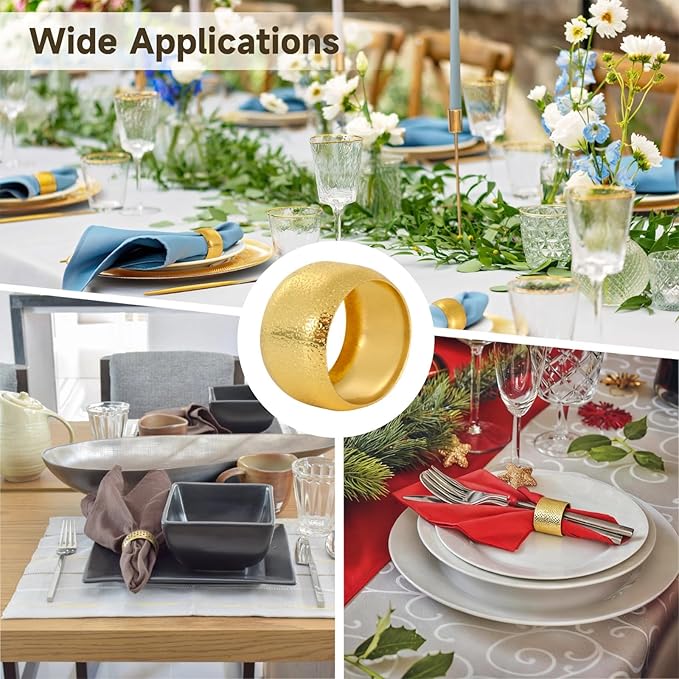 24 Pcs Gold Napkin Rings, Metal Napkin Ring Holders Set, Iron Napkin Rings with Electroplated Finish, 1.81 in, Modern Decorative Table Setting for Parties, Banquets, Dinners (24Pcs)