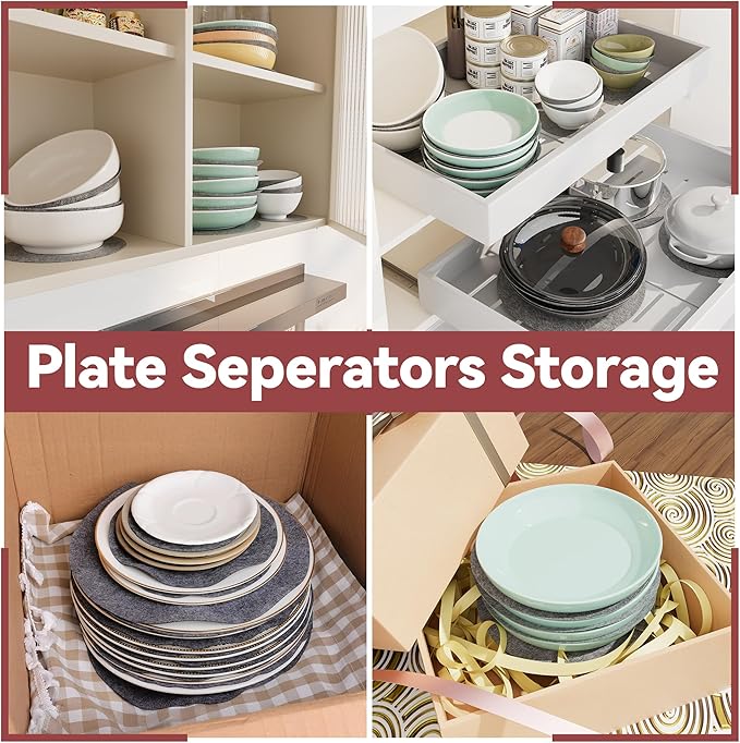 Imncya Plate China Storage Separators, Set of 90 and 3 Sizes, Protective Stacking Separators for Fine China, Dinner Plates, Cups & Saucers (Grey)
