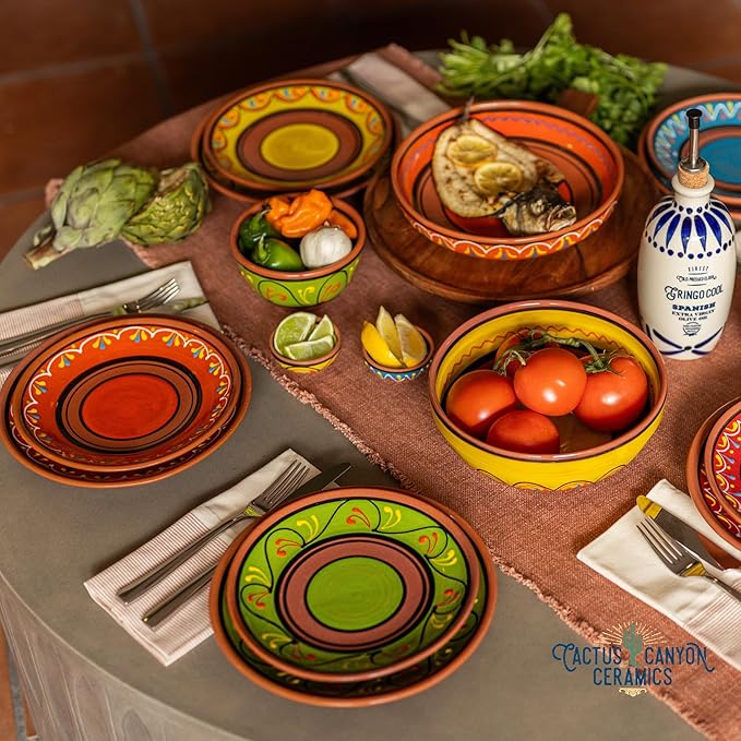 Cactus Canyon Ceramics Salsa Bowls - Spanish Terracotta Multicolor Decor - Small Serving Bowl (European Size), Festive Dinnerware 5 Piece Set - Dishwasher & Microwave Safe