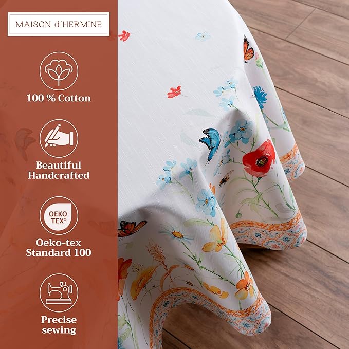 Maison d' Hermine Table Cloth Round Table 100% Cotton 69 Round Inches Tablecloth Reusable Decorative for Dining Room Farmhouse Home Valentines Day Decorations Spring Summer - Summer Whisper