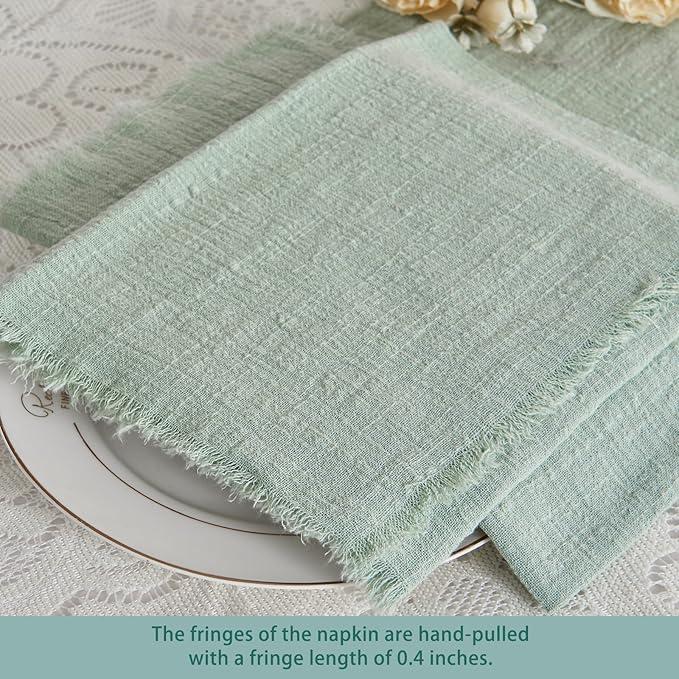 BALCONY & FALCON Cloth Napkins 100% Cotton with Fringed Handmade Square Rustic Style Washable Napkins 6 Pack Sage Green 20 x 20 inches for Easter Thanksgiving Christmas Weddings Parties Banquets