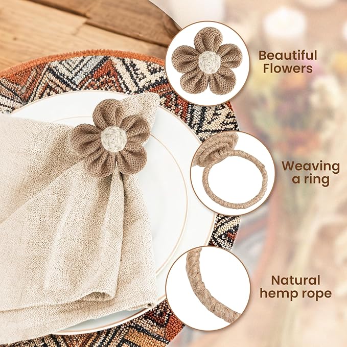 Valentine's Day Napkin Rings Set of 12 Handmade Rustic Napkin Rings Reusable Boho Napkin Ring for Elegant Dining Table Decoration Perfect for Christmas, Thanksgiving, Wedding, Holiday, Everyday Use