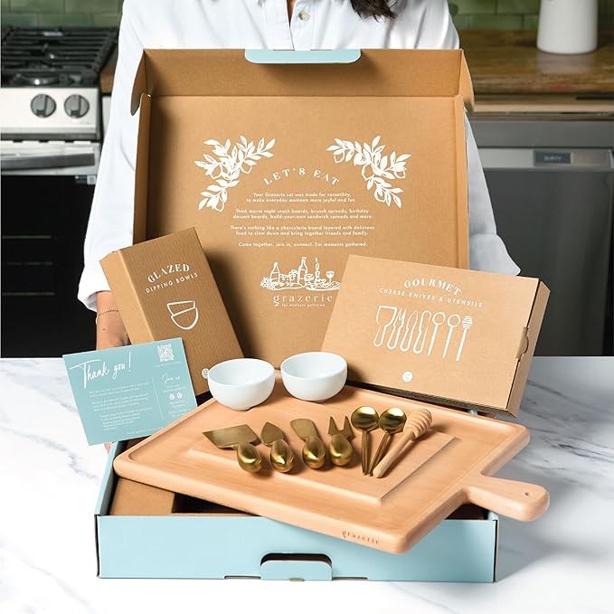 Charcuterie Board Set - Beech Wood Cheese Board for Serving with Accessories - House Warming Gifts for New Home, Bridal Shower & Wedding Gift, Birthday Gifts for Women