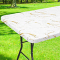 Smiry Rectangle Table Cloth Cover, Waterproof Elastic Fitted Picnic Tablecloth for 8 Foot Tables, Wipeable Flannel Backed Vinyl Tablecloths for Camping, Dining, Outdoor (White, 30" x 96")