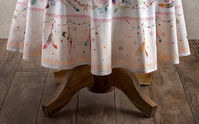Maison d' Hermine Table Cloth Round Table 100% Cotton 63 Round Inches Tablecloth Reusable Decorative for Dining Room Farmhouse Home Valentines Day Decorations Spring Summer - Ibiza - Beige