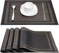 DACHUI Placemats Set of 6, Linen Look Woven Place Mats, Water Resistant, Heat Resistant, Washable, Durable Table Mats (Black Gold)