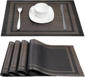 DACHUI Placemats Set of 8, Linen Look Woven Place Mats, Water Resistant, Heat Resistant, Washable, Durable Table Mats (Black Gold)