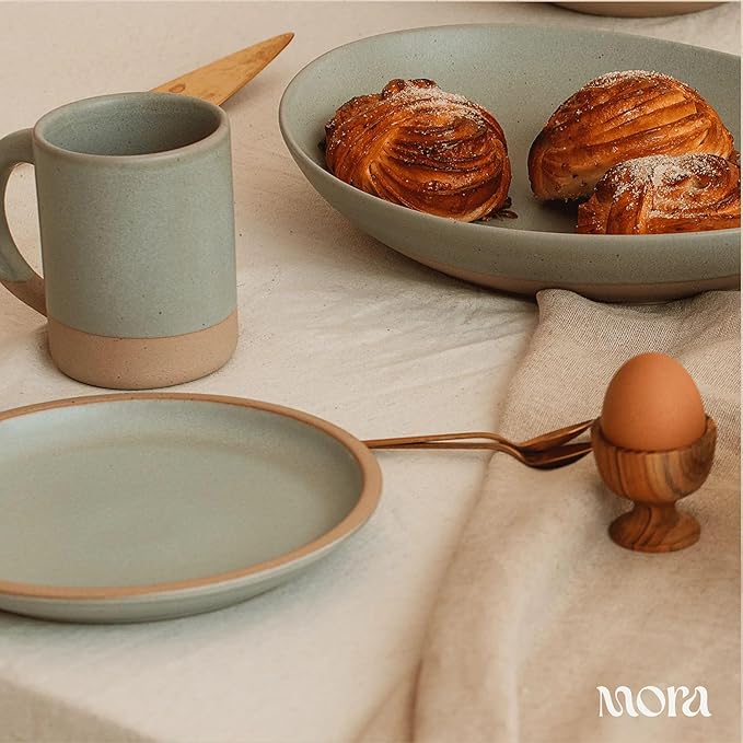 MORA Medium Plates Set of 4, 8.5 inch Ceramic Pottery Salad Plates - Microwave, Oven and Dishwasher Safe - Thyme