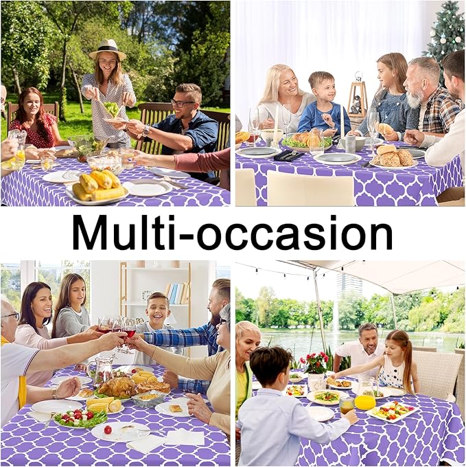 Smiry Rectangle Table Cloth, Waterproof Vinyl Tablecloth with Flannel Backing for Rectangle Tables, Wipeable Spillproof Plastic Tablecloths for Dining, Camping, Indoor and Outdoor, (52"x70", Lavender)