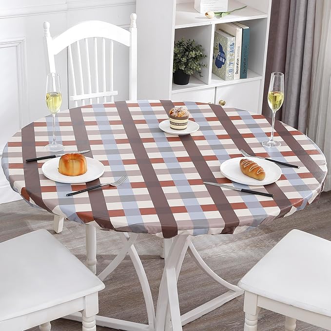Walrus Round Vinyl Fitted Tablecloth with Flannel Backing Elastic Edge Design Table Cover Waterproof Oil-Proof PVC Table Cloth Stain-Resistant Best for 37"-44" Round