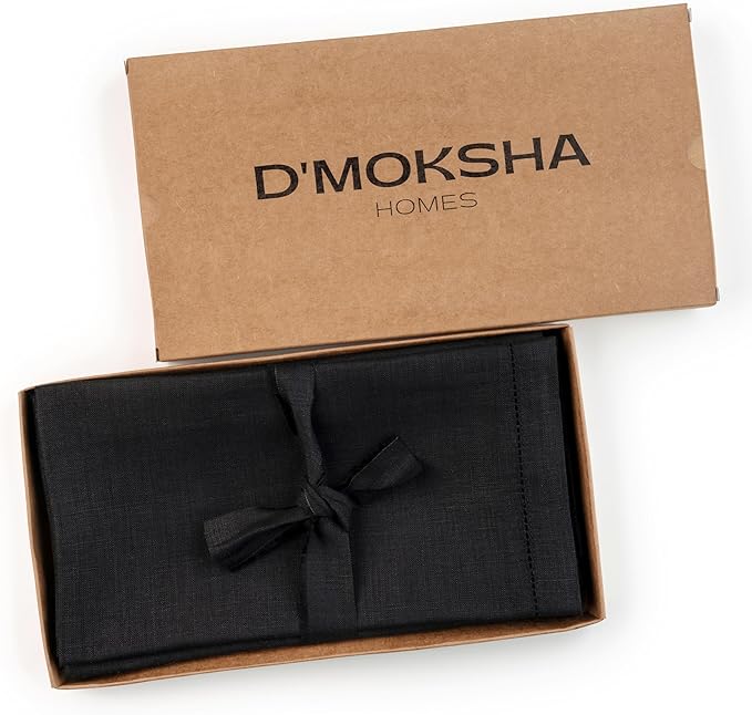 D'Moksha Homes Black Linen Napkins Set of 4 - Classic Hemstitch 100% Pure Linen Hemstitch Dinner Napkins 20 x 20 Inch for Spring, Easter - Handcrafted and Machine Washable