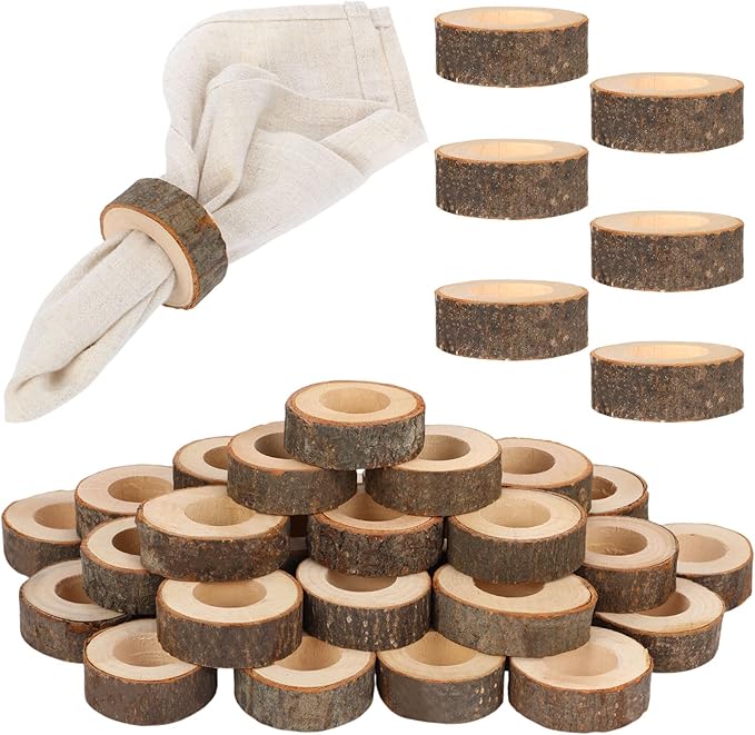 LemonRoad Set of 100 Wooden Bark Napkin Ring Handcrafted Wooden Napkin Holder Rustic Dinner Rings Buckles Party Gift Farmhouse Table Decoration for Dining Wedding Birthday, Everyday