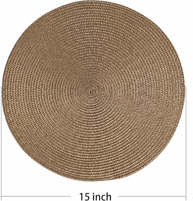 AHHFSMEI Round Braided Placemats 15 Inch Round Table Mats for Dining Tables Natural Woven Heat Resistant Place mats Set of 6 (Brown A)