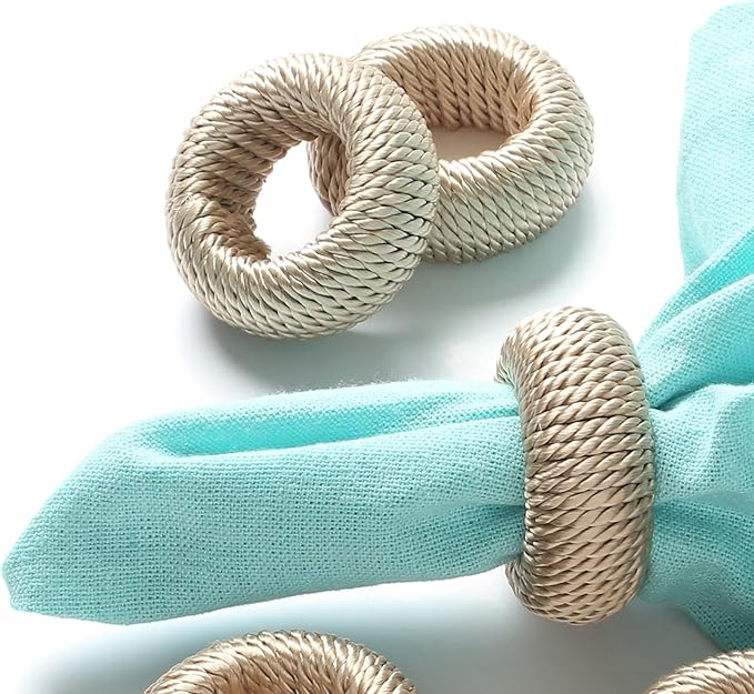 ALPHA Living HOME 12-Piece Woven Napkin Rings - Decorative Yarn Napkin Holders for Tabletop, Dining, Wedding, Parties, Home Decor,Gifting & Outdoor Event (Beige)