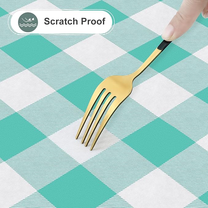 misaya Rectangle Waterproof Vinyl Table Cloth, Buffalo Flannel Backed Tablecloth, Wipeable Plastic Table Cover for Dinner, Kitchen, Outdoor (60" x 102", Teal and White)