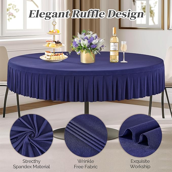 4 Pack Navy Blue Spandex Round Tablecloths for 72in Table, Stretchy Fitted 6FT Round Table Cloths, Wrinkle Free Table Cover with Skirt for Wedding Birthday Party Bridal Shower Banquet