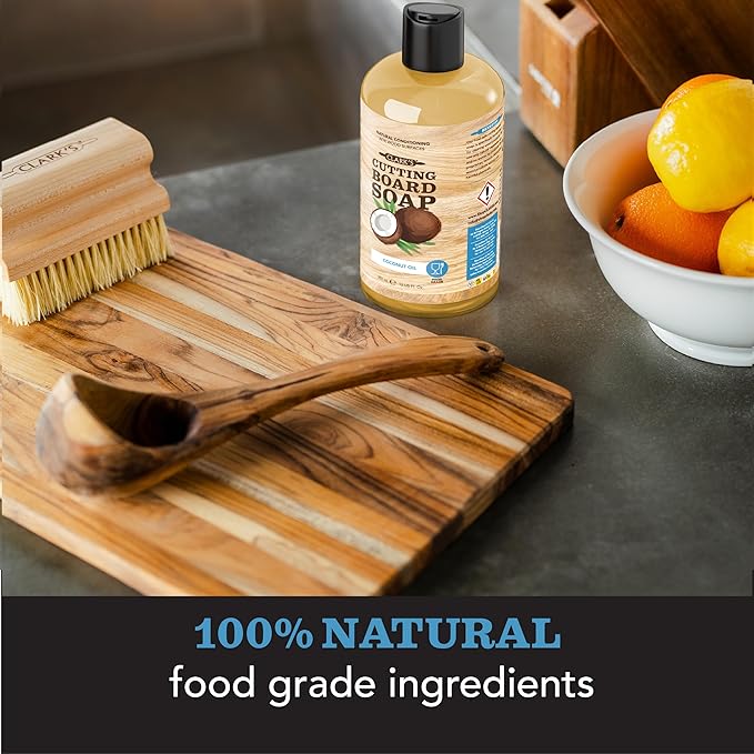 CLARK'S Cutting Board Care Kit with Coconut Oil - Includes Wax, Soap, Scrub Brush, Buffing Pad, and Applicator - for Kitchen Countertops, Butcher Blocks, Wooden Bowls and Utensils - Food Safe