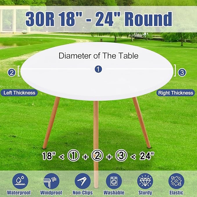 Round Spandex Tablecloth 2 Pack, Elastic Fitted Waterproof Tablecloths for 18"-24" Tables, Stretch Washable Picnic Table Cover for Camping, Dining, Indoor and Outdoor, White
