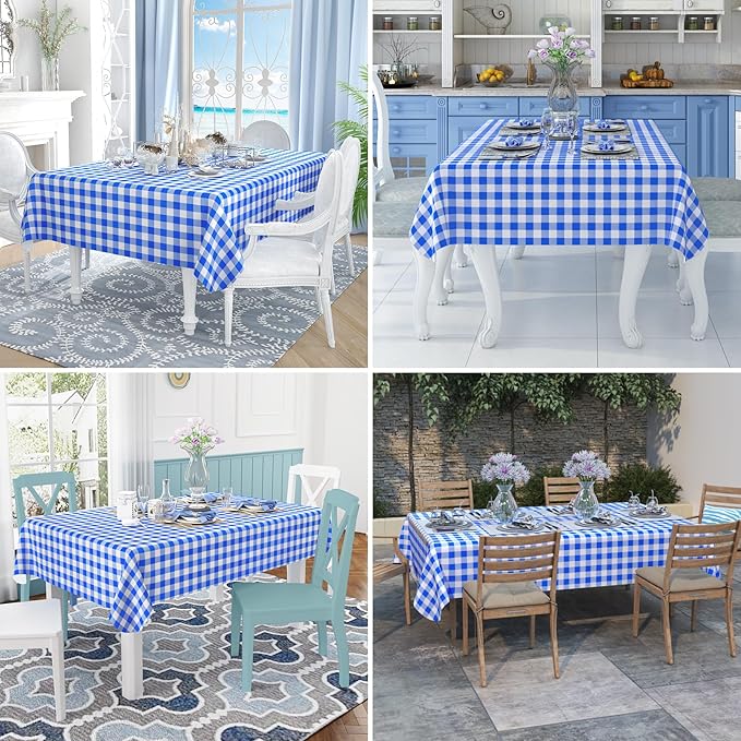 misaya Rectangle Waterproof Vinyl Table Cloth, Buffalo Flannel Backed Tablecloth, Wipeable Plastic Table Cover for Seaside, Picnic, Outdoor (60" x 102", White and Blue)