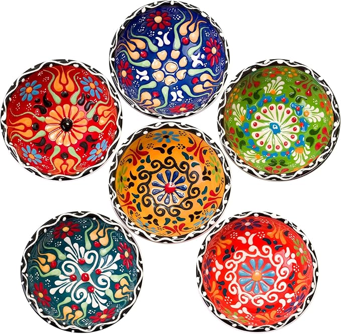 BCS Ceramic Pinch Bowls Set of 6, Small Bowls for Dipping - Cooking Prep & Charcuterie Board, Soy Sauce Dish, Multicolor Handmade Decorative Serving Dishes (3.2'' - 3 oz)