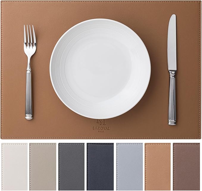 Faux Leather Placemats Set of 8 Vinyl Washable Wipeable Table Mats for Kitchen Dining Table Heat Resistant Waterproof Indoor/Outdoor Placemats Non-Slip Easy Clean Place Mats (British Khaki)