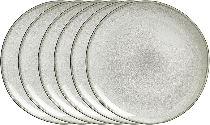 Organic Shape Highland Ceramic Dinner Plates, 6pcs 11.65 Inch Handmade Reactive Glaze Dinnerware Sets with Wavy Edge, for Kitchen, Microwave & Dishwasher Safe, Scratch Resistant-grey