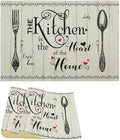 Retro Farmhouse Placemat Set, Minimal Black White Rustic Plank Art Sketch Cutlery Knife Fork Inspirational Quotes Pattern Home Decor Linen Table Mats for Dining Room Kitchen Party (17x12in) x2P