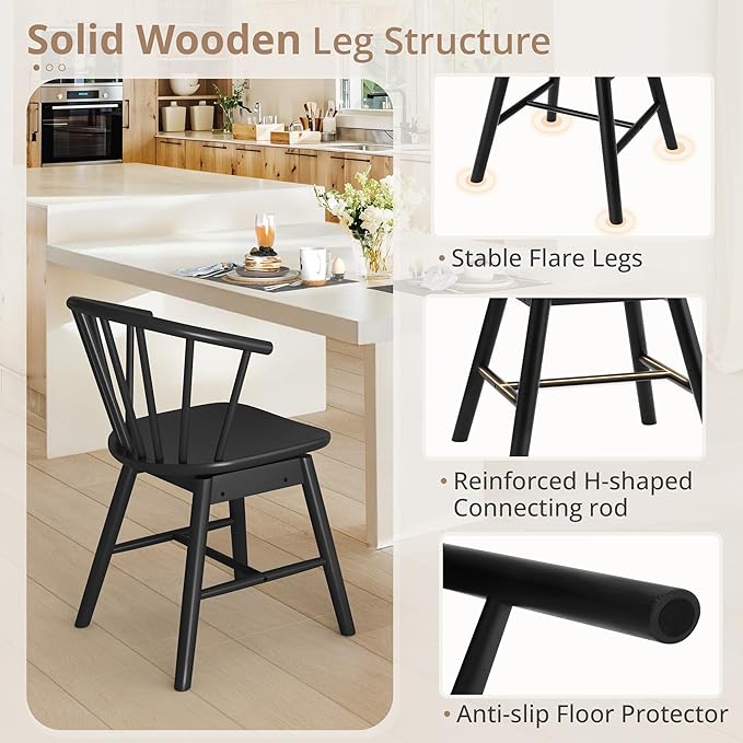 LUE BONA Black Dining Chairs Set of 8, Swivel Windsor Wood Dining Chairs with Semicircular Backrest, Spindle Dining Chair for Kitchen and Dining Room, 18 Inch